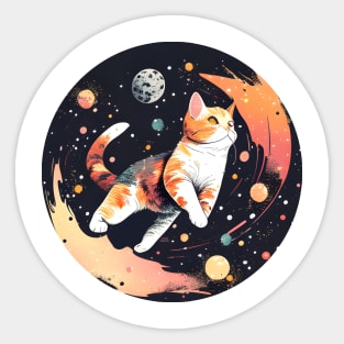 Cute Cat Moon Funny Cat - Floating in Space Sticker